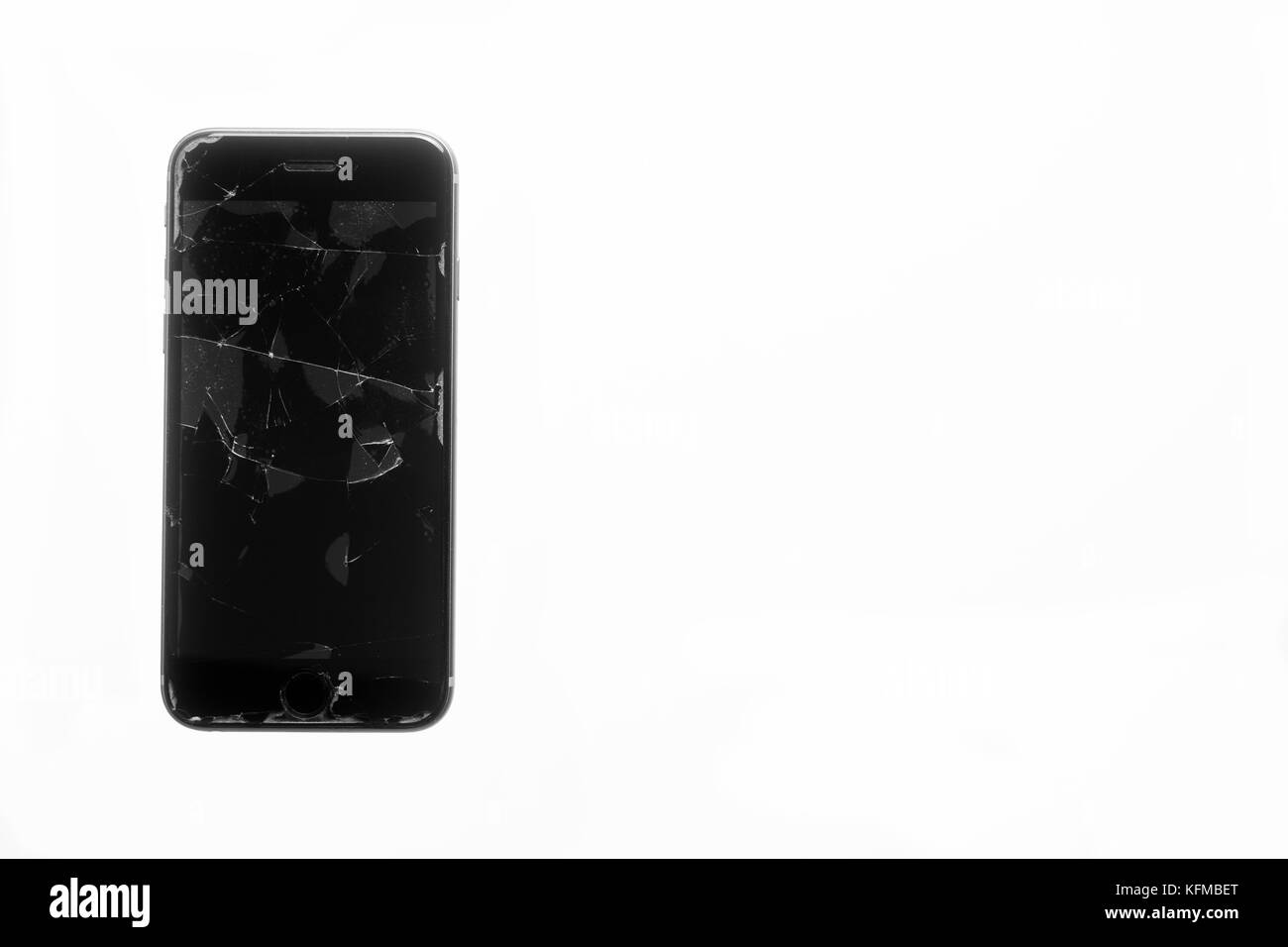 the screen broken telephone, white background, mobile Stock Photo