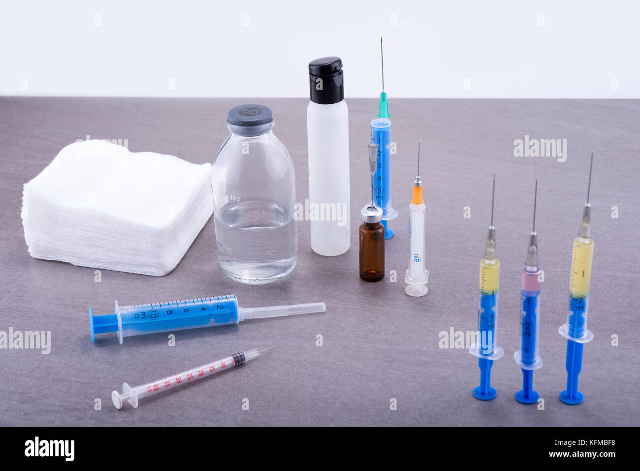 Timed Injections Shots prepare for the vaccination in flu time. Injections on table ...