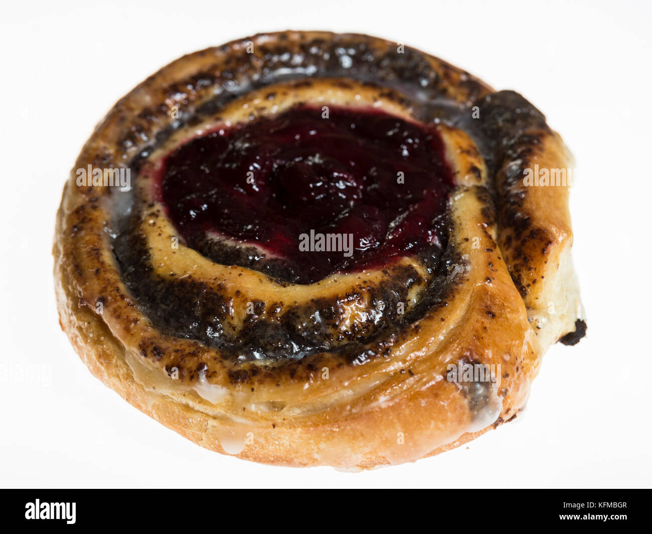 Danish pastry poppy seed swirl with cherry jam Stock Photo Alamy