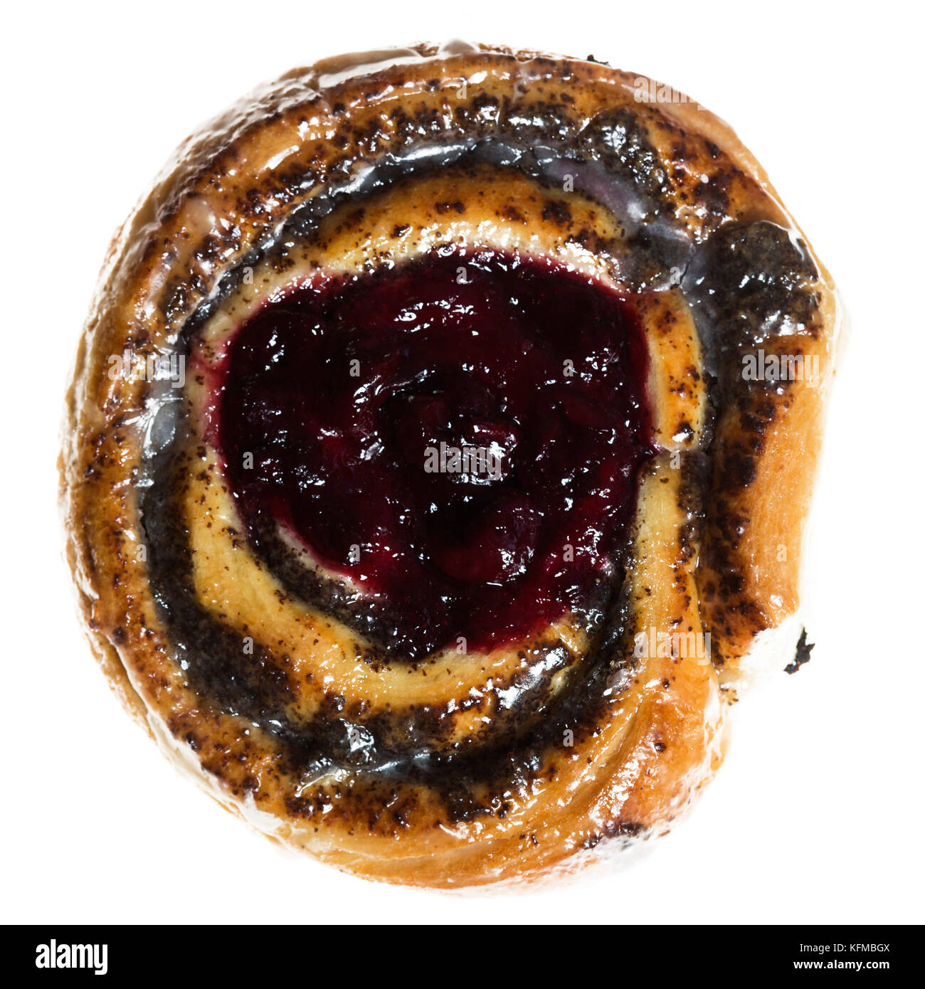 Danish pastry poppy seed swirl with cherry jam Stock Photo Alamy