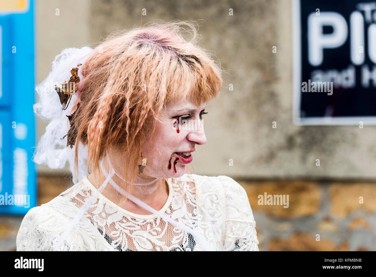 Zombies -  a woman dressed as a zombie in the annual Zombie Crawl in Newquay, Cornwall. Stock Photo
