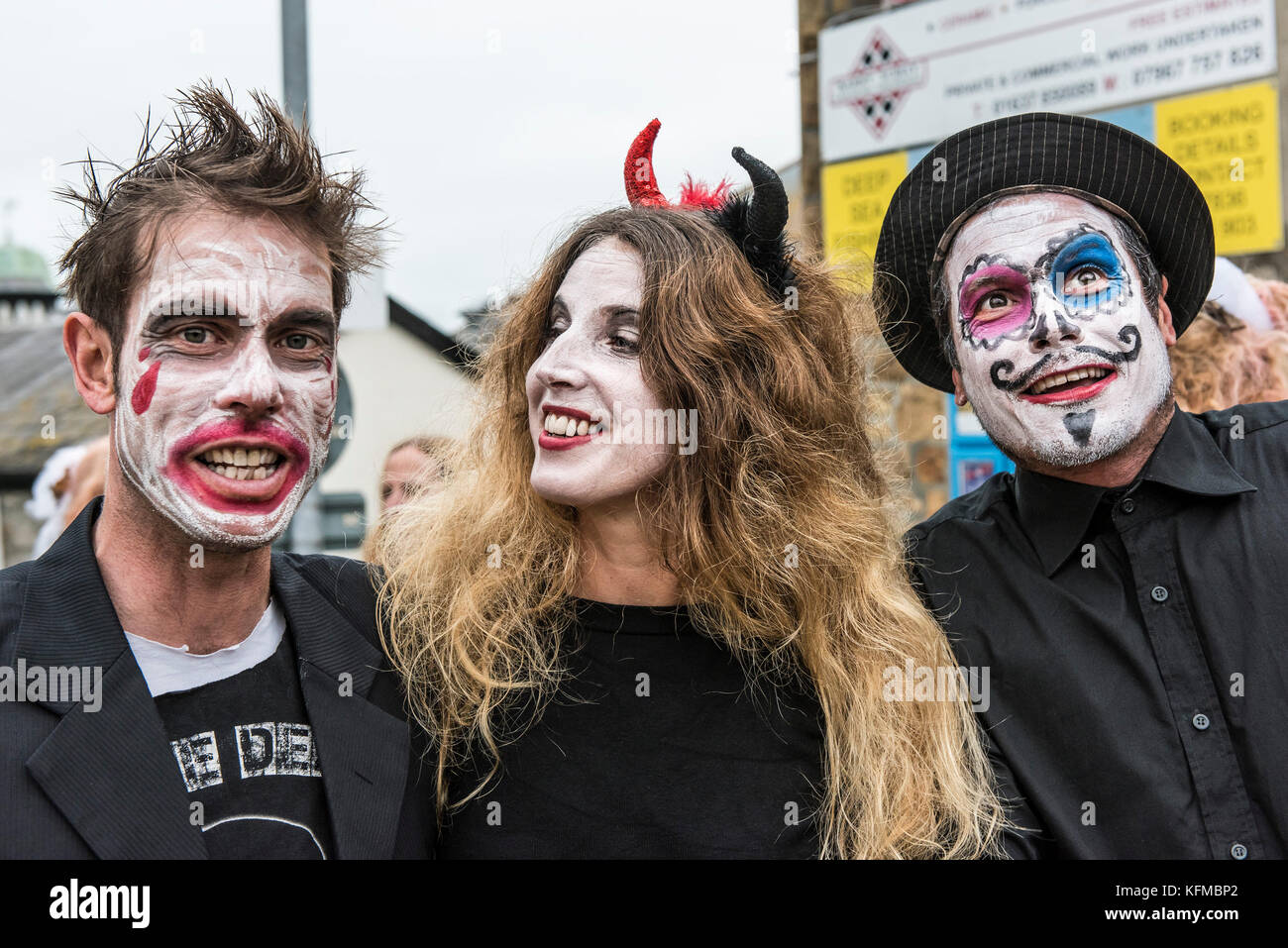 Zombies - three zombies friends in the annual Zombie Crawl in Newquay, Cornwall. Stock Photo