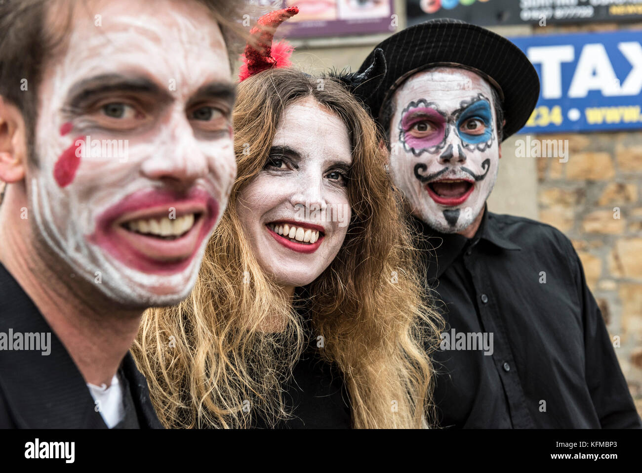 Zombies - three zombies friends in the annual Zombie Crawl in Newquay, Cornwall. Stock Photo