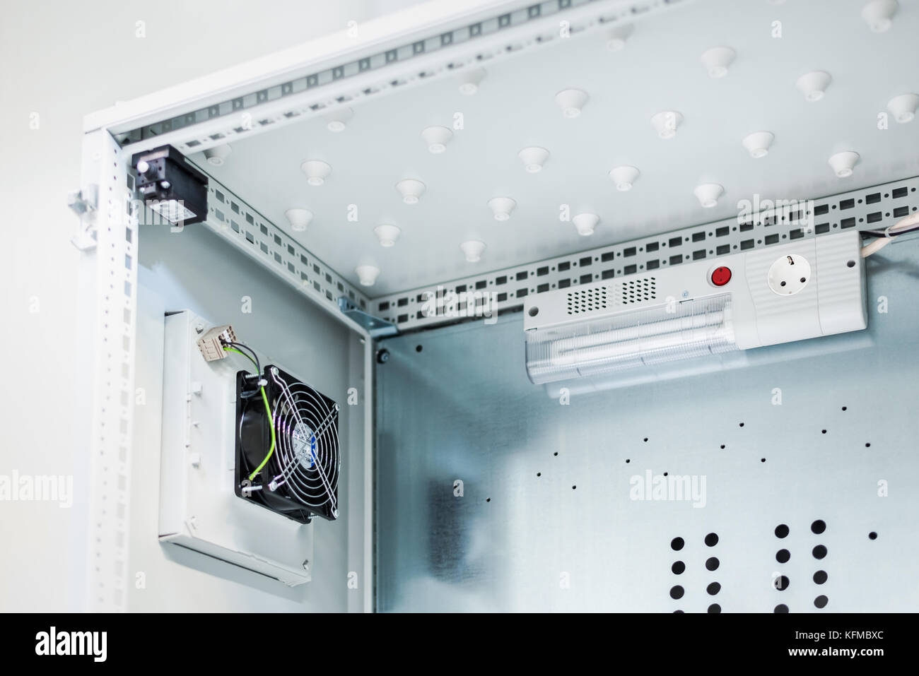 Electric light lamp in industrial enclosure, power distribution