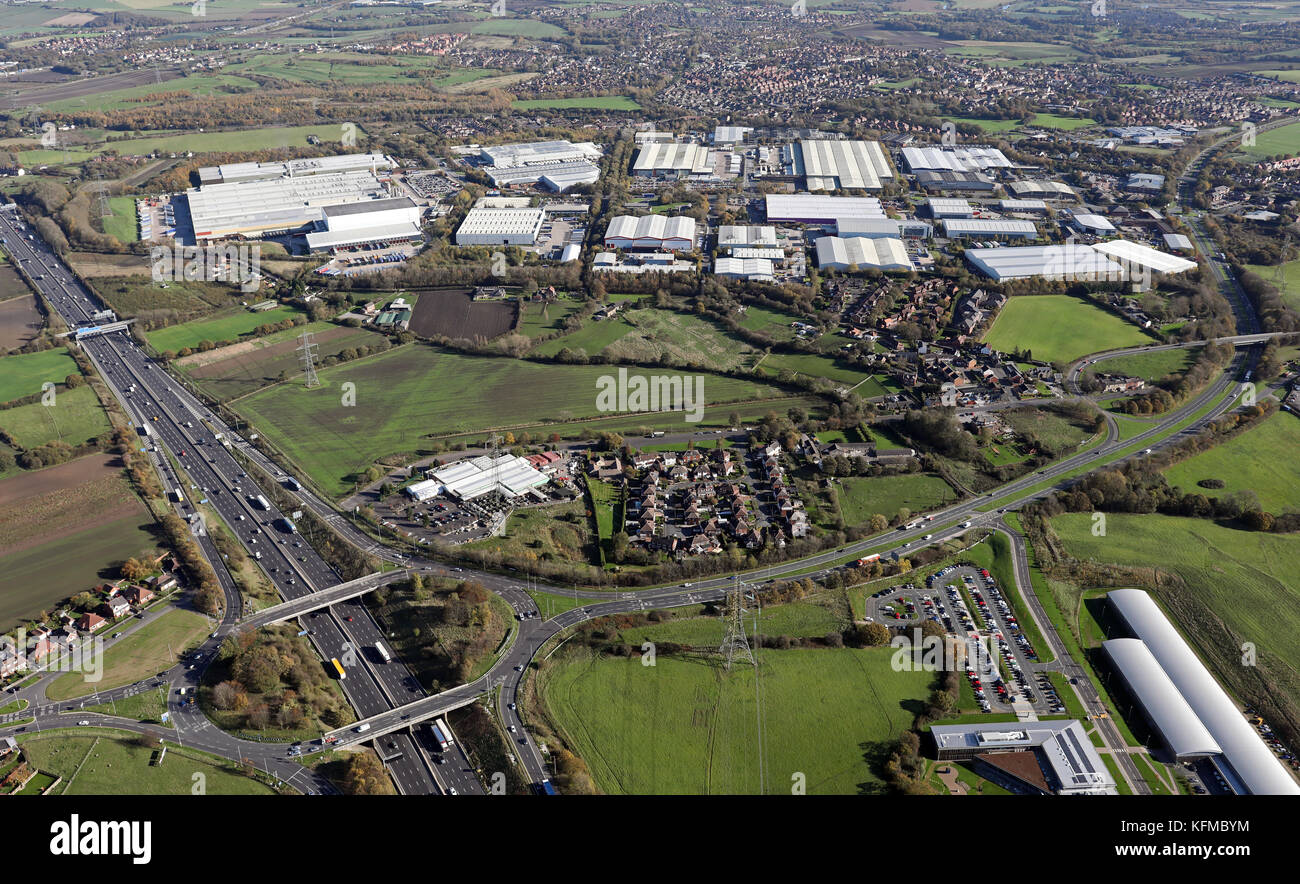 aerial view of the industrial estate at junction 31 of the M1 at