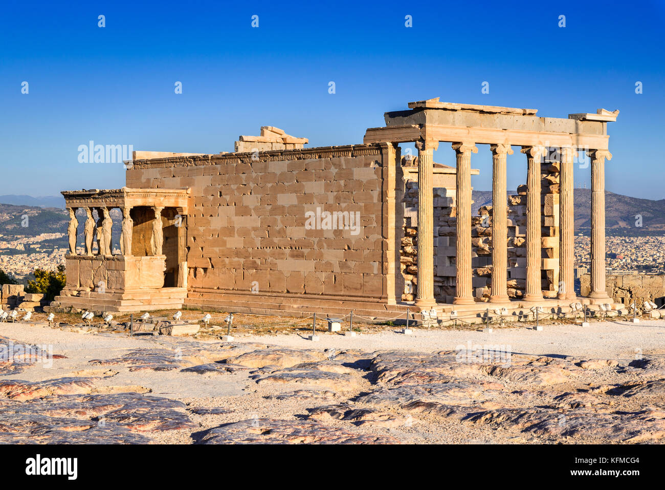 Athens, Greece. The Erechtheion, ancient Greek temple on the Acropolis. Stock Photo