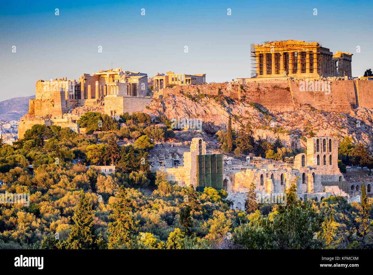Athens, Greece. Acropolis, ancient ruins of Greek Civilization citadel with Parthenon temple. Stock Photo