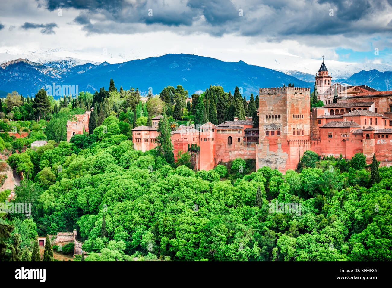 Granada, Spain. Famous Alhambra, Nasrid Emirate fortress, European travel landmark in Andalusia. Stock Photo