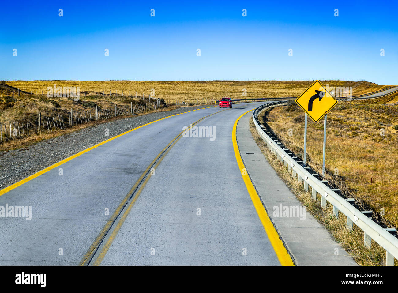 Patagonia, Chile - National road from Punta Arenas to Puerto Natales, Magallanes and Antartica Chilena region, South America. Stock Photo