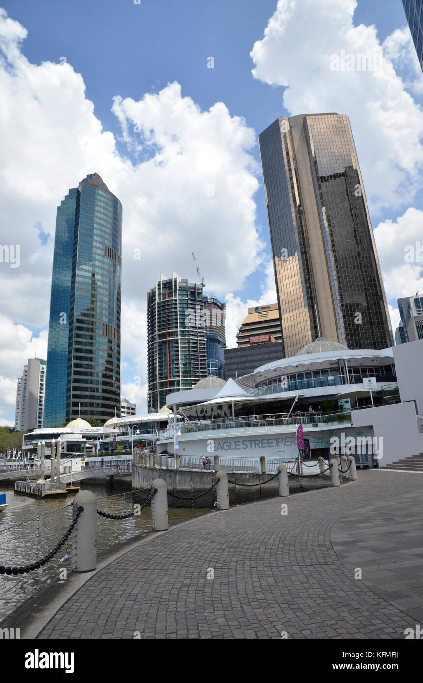 Restaurants and bars at the Eagle Street Wharf and Quay area of the Brisbane CBD in Queensland, Australia Stock Photo