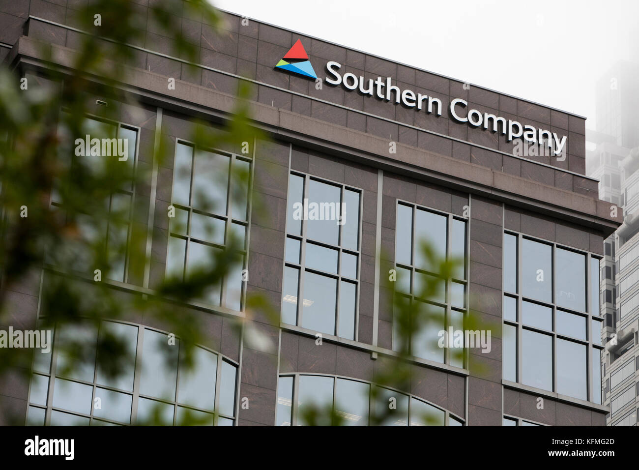 A logo sign outside the headquarters of the Southern Company in Atlanta, on October 7