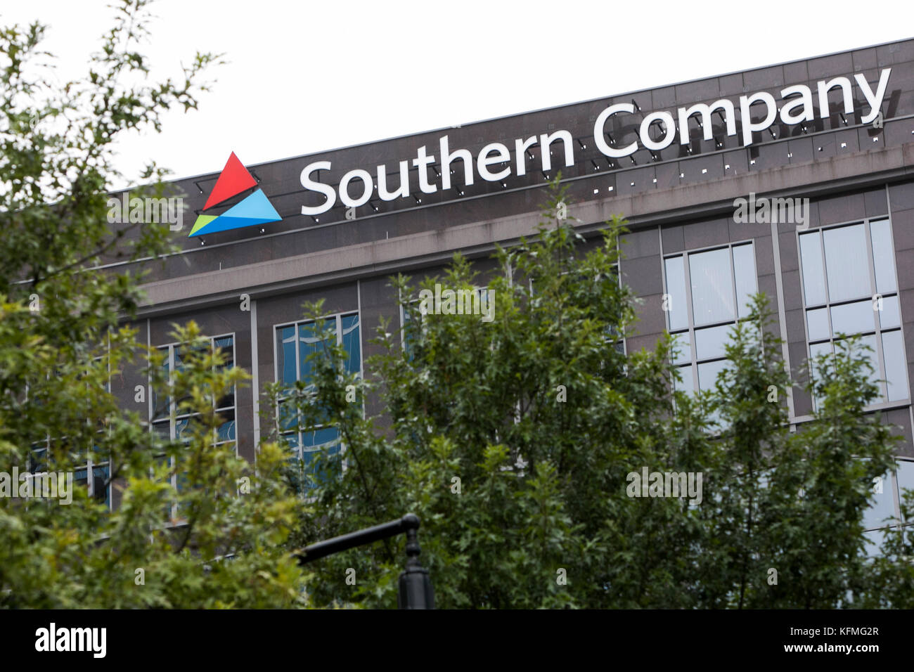 A logo sign outside the headquarters of the Southern Company in Atlanta, on October 7