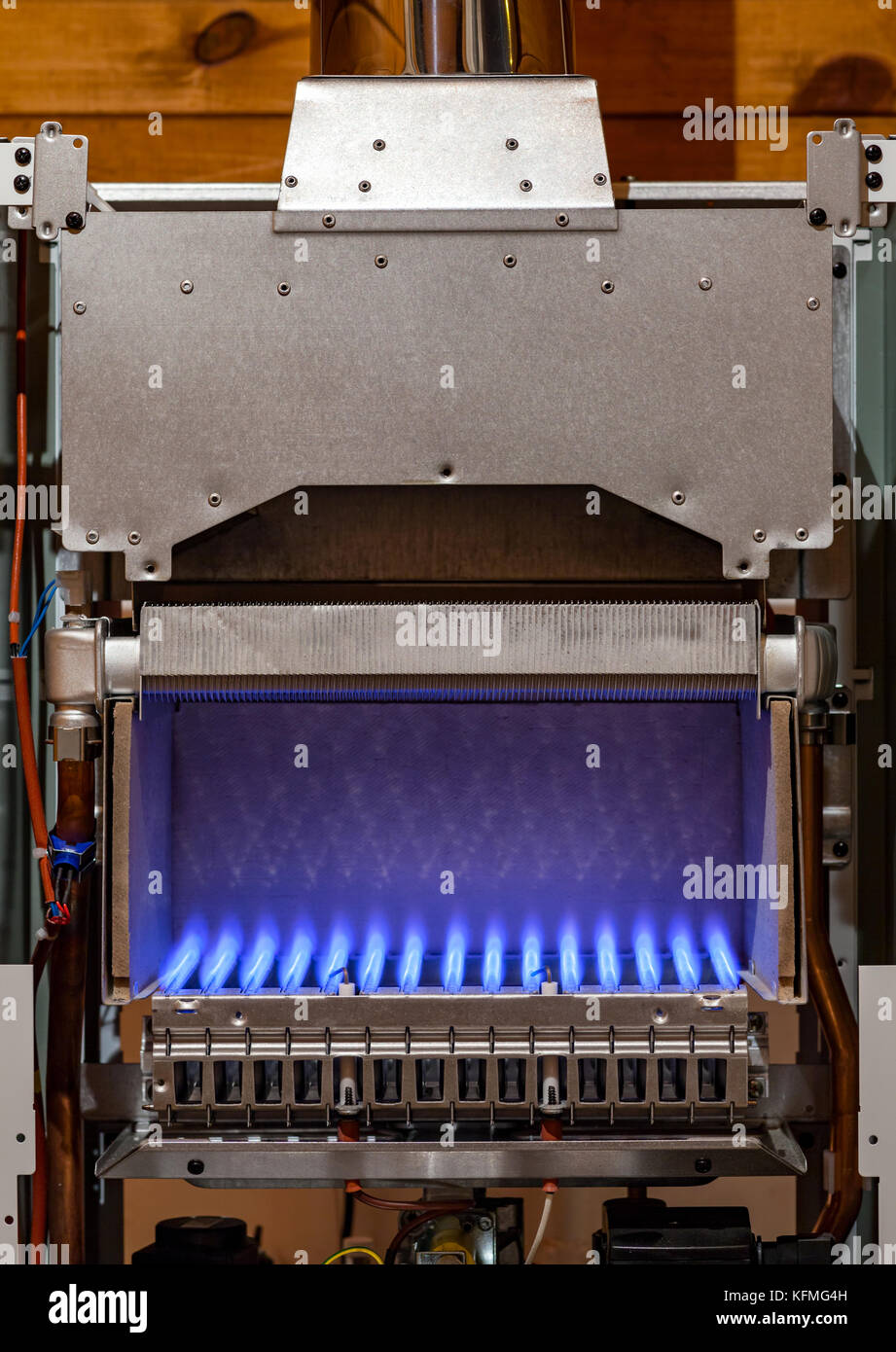 Gas flame inside of the gas boiler furnace Stock Photo Alamy