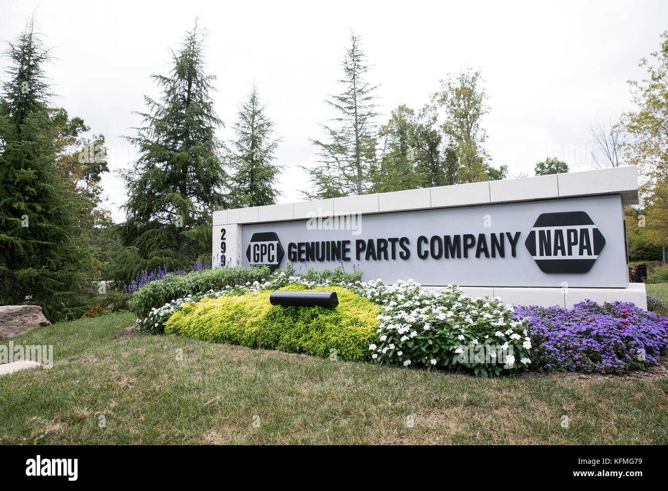 A logo sign outside of the headquarters of the Genuine Parts Company, parent company of NAPA Auto Parts, in Atlanta, Georgia on October 7, 2017. Stock Photo