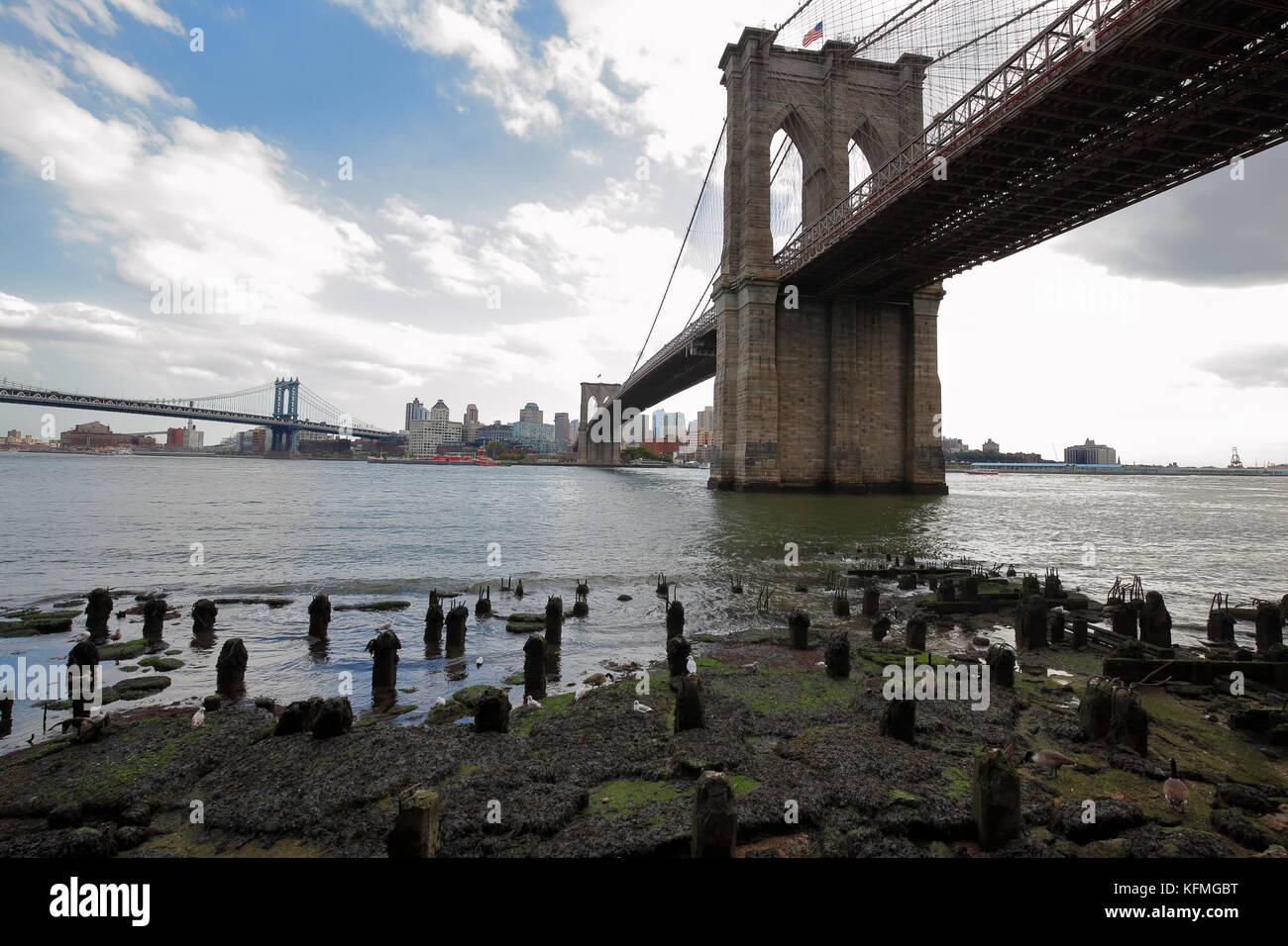 East River Shore With Brooklyn And Manhattan Bridges New York City Stock Photo Alamy