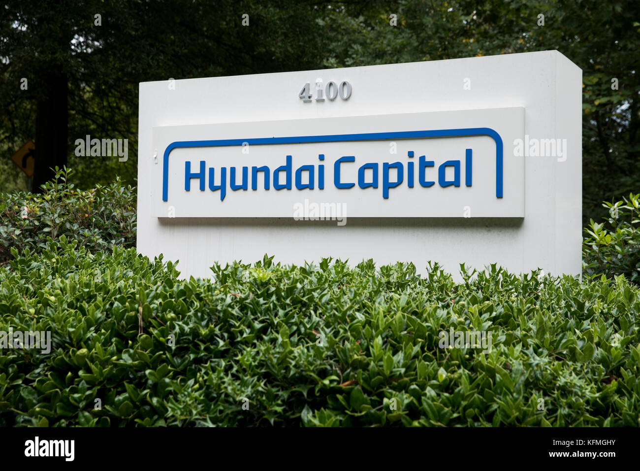 A logo sign outside of a facility occupied by Hyundai Capital America, Inc., in Atlanta, Georgia on October 7, 2017. Stock Photo