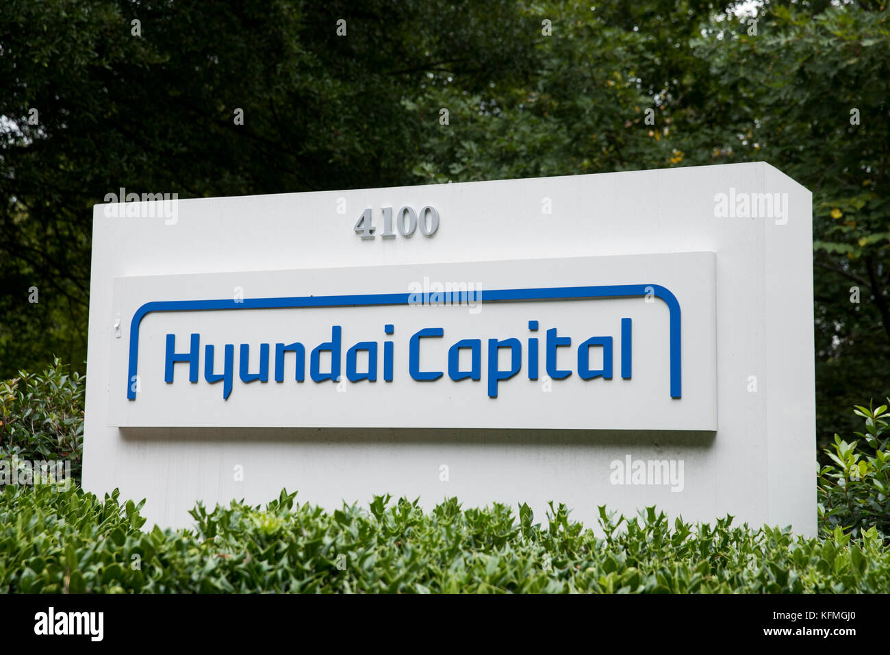 A logo sign outside of a facility occupied by Hyundai Capital America, Inc., in Atlanta, Georgia on October 7, 2017. Stock Photo