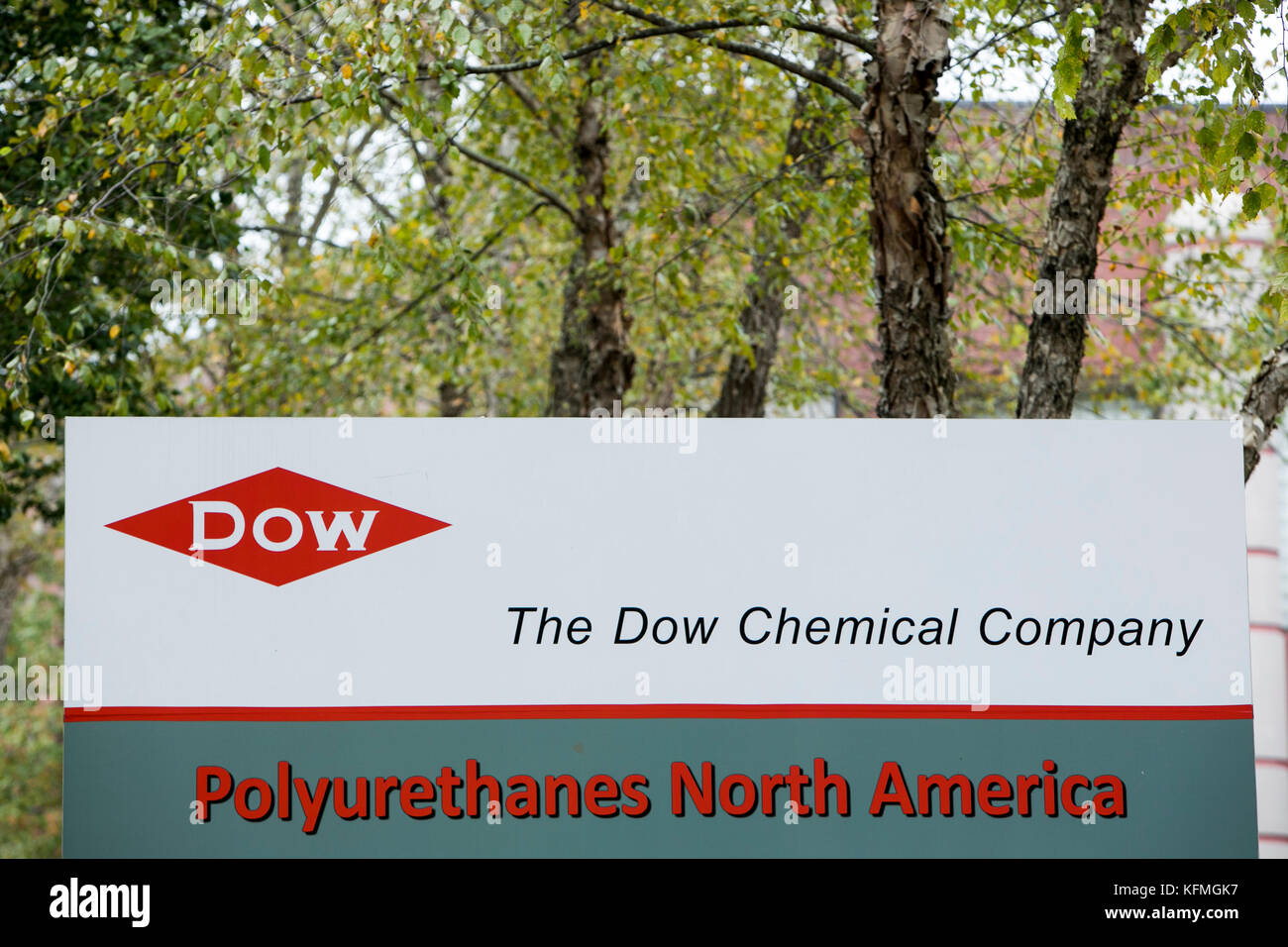 A logo sign outside of a facility occupied by The Dow Chemical Company, Polyurethane division, in Marietta, Georgia on October 7, 2017. Stock Photo