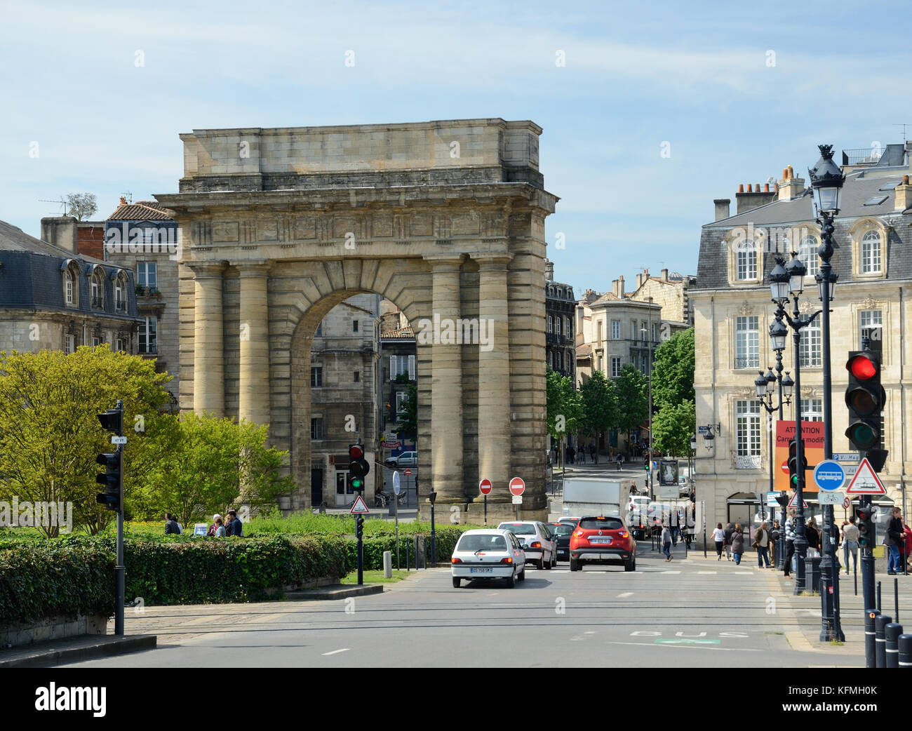Famous city gate Porte de Bourgogne in Bordeaux Stock Photo