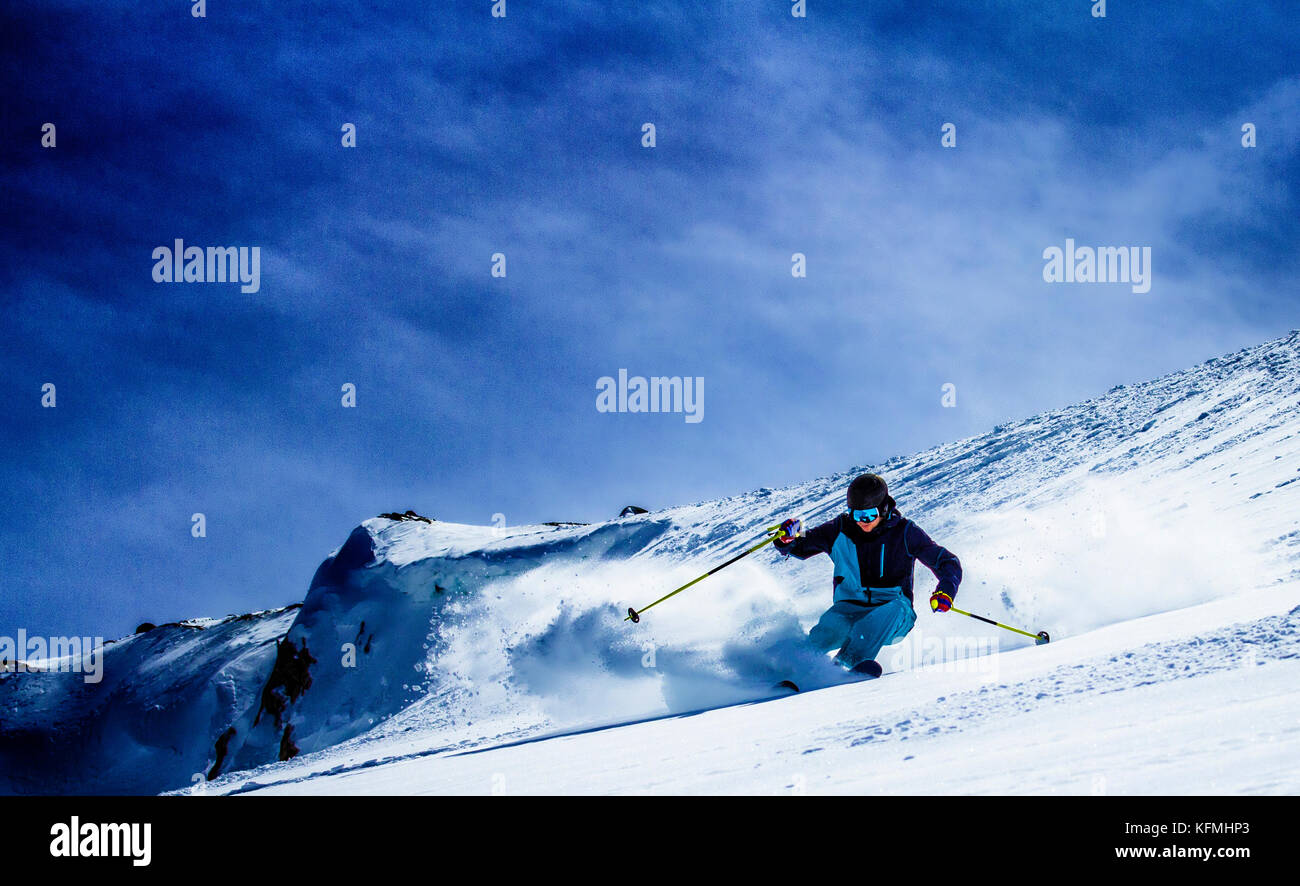 Joy of freeride skiing Stock Photo