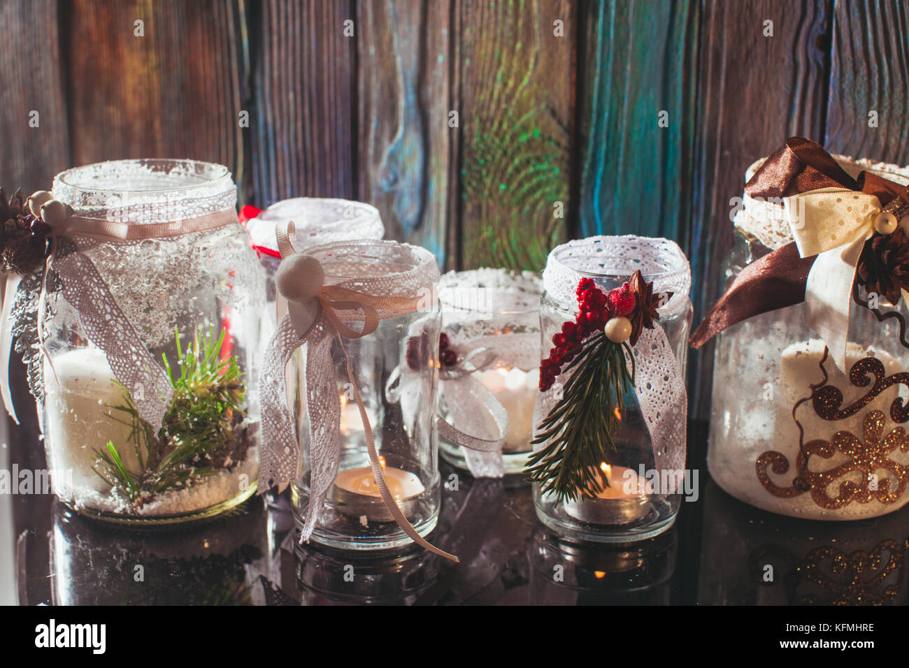 Christmas glass candlesticks Stock Photo Alamy