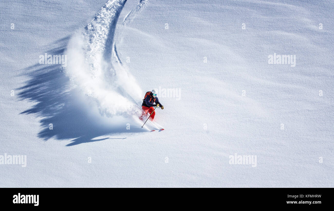 Extreme free ride skiing Stock Photo