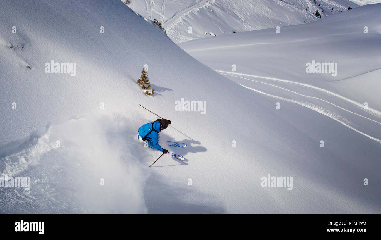 Extreme free ride skiing Stock Photo