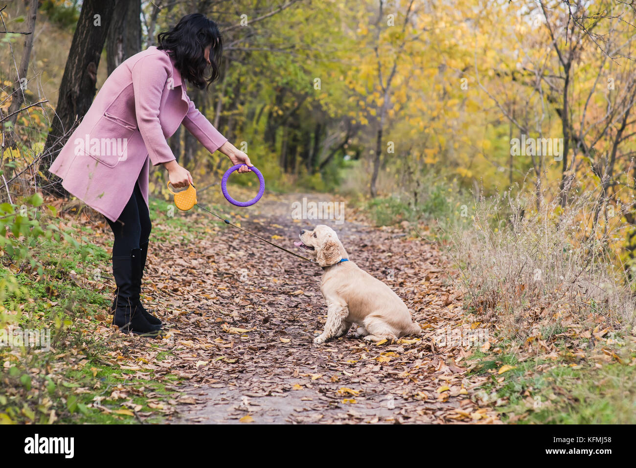 Asian girl playing with her dog in the park Stock Photo - Alamy