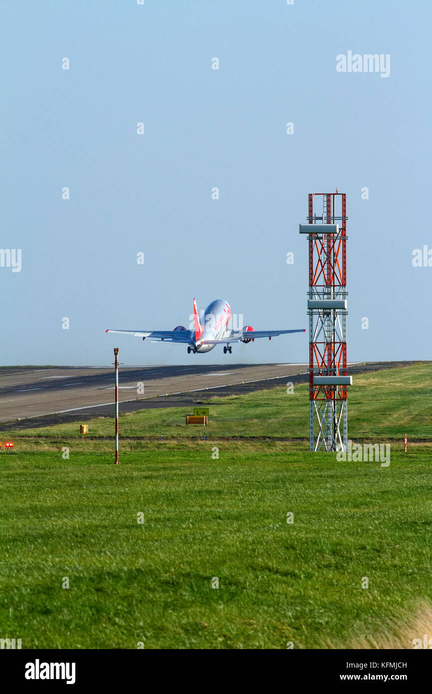 Jet 2.com Boeing 737 aircraft taking off from Leeds and Bradford International Airport Stock Photo