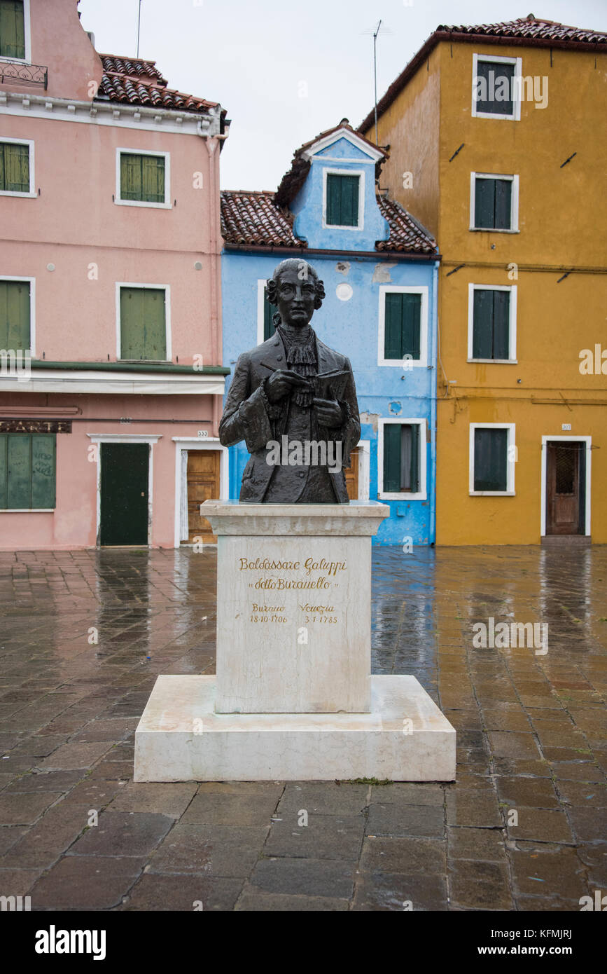 Main square, Piazza Baldassare Galuppi, in front of the curch, Burano, Venice Stock Photo