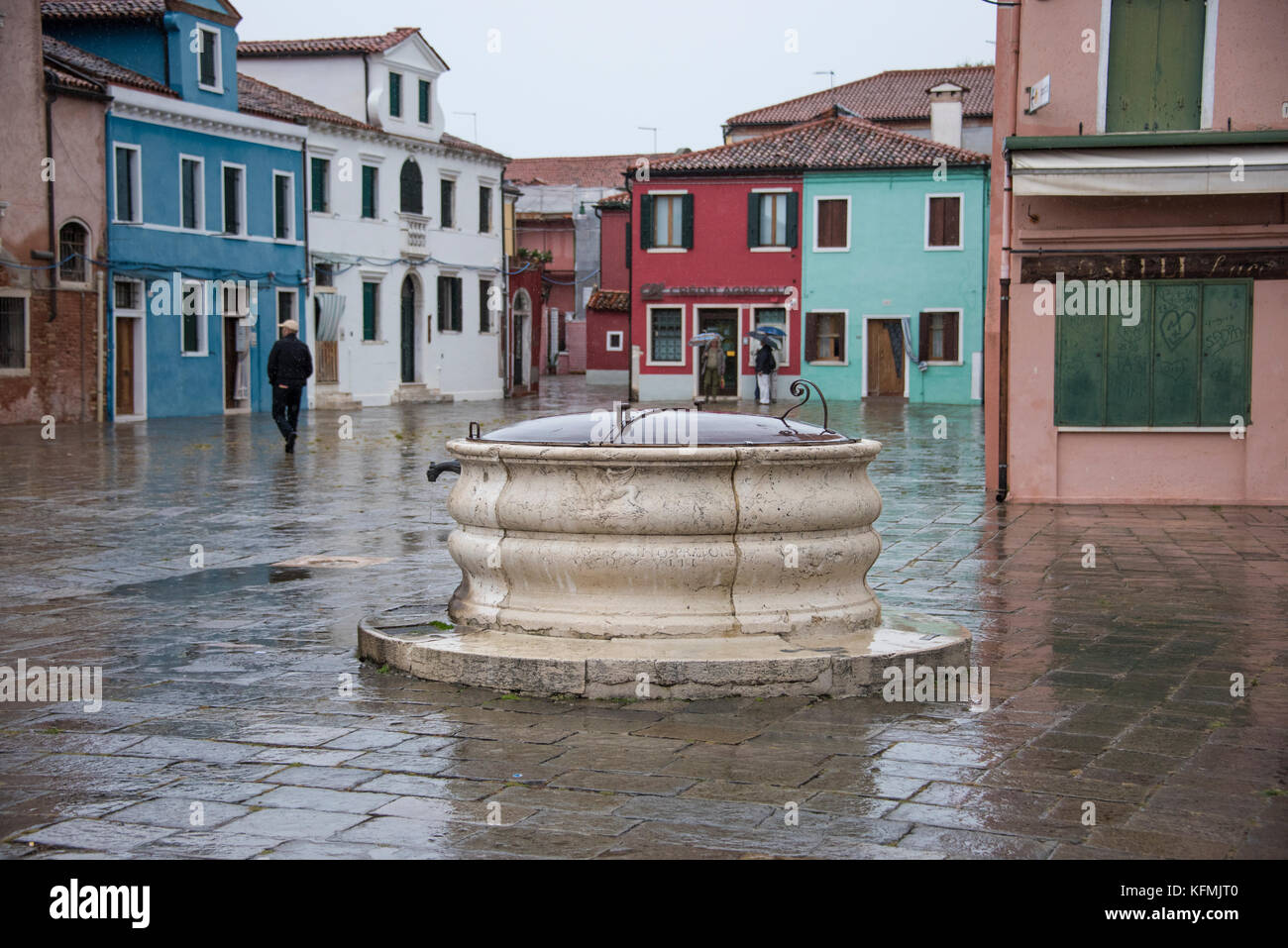 Main square, Piazza Baldassare Galuppi, in front of the church, Burano, Venice Stock Photo