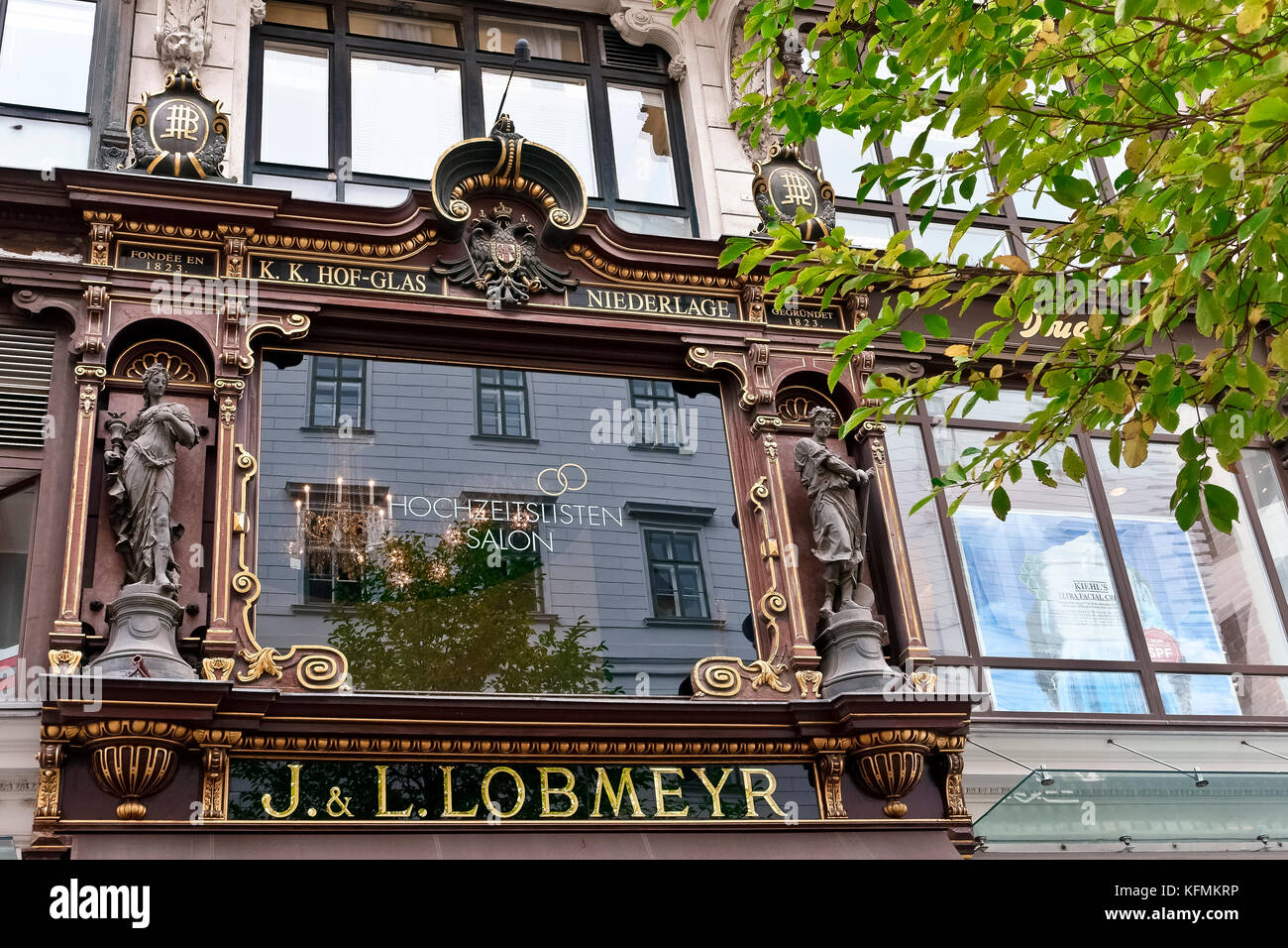 LOBMEYR main store in Karntner Strasse Vienna. Famous crystal and glass store. Family business company. Founded in 1823. Wien, Austria, Europe, EU. Stock Photo