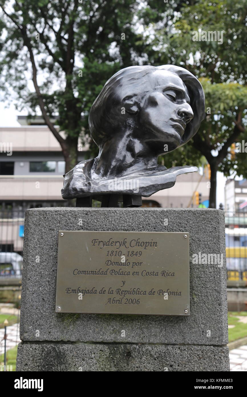 Fryderyk Chopin bust, Teatro Nacional (National Theatre), San José, San José province, Central Highlands, Costa Rica, Central America Stock Photo