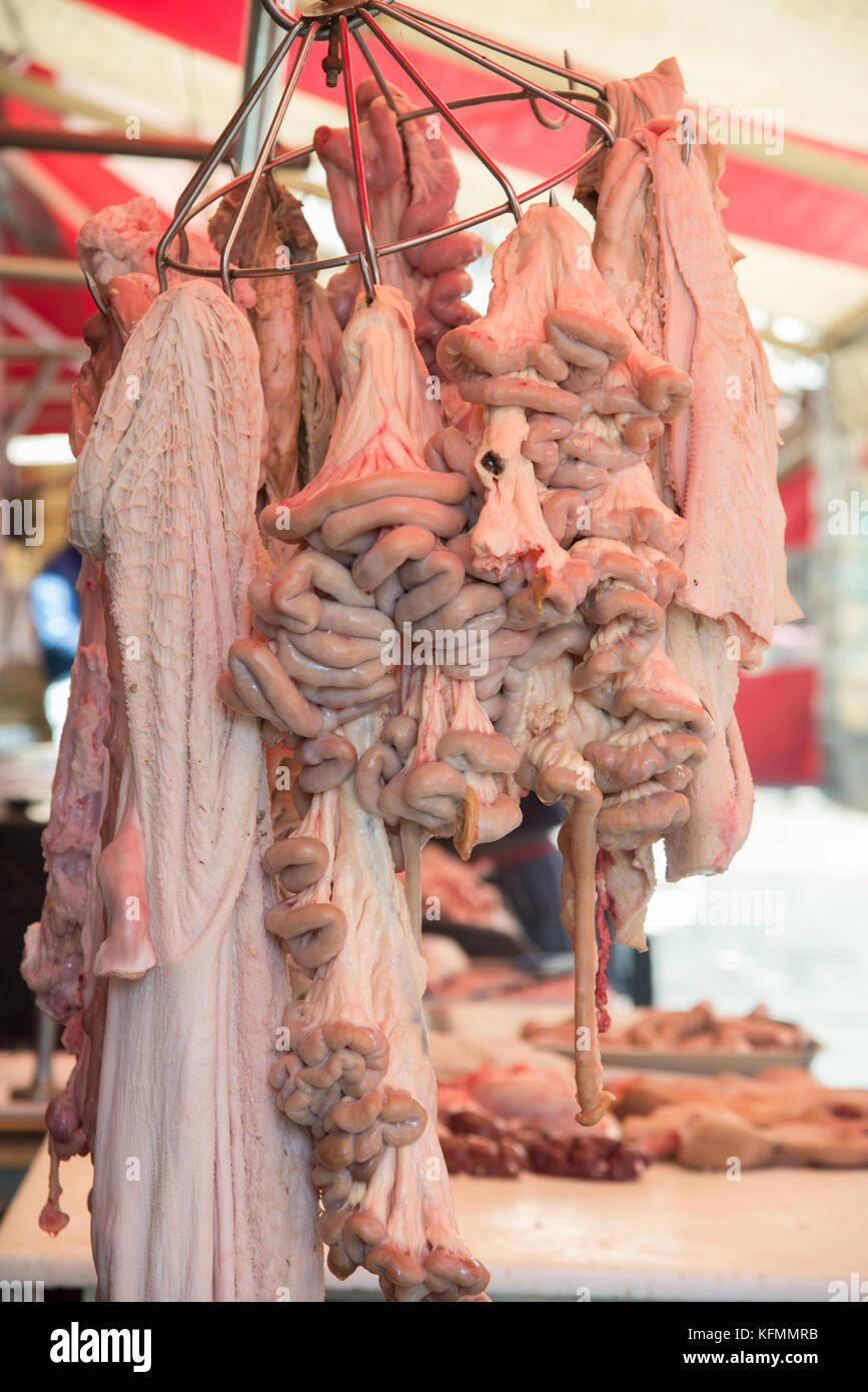 intestines at streetmarket in catania,sicily,italy Stock Photo