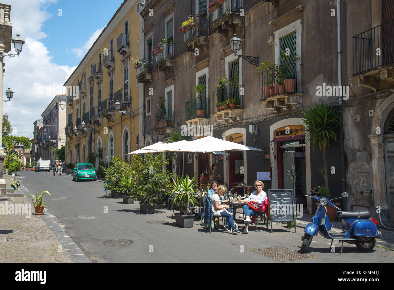 small cafe and terrace in street in catania,sicily,italy Stock Photo