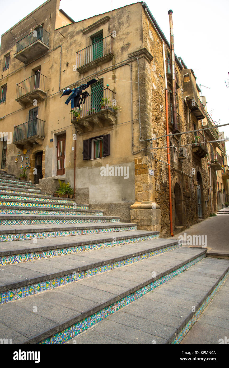 characteristic tiles at staircase at caltagirone, sicily,italy Stock Photo