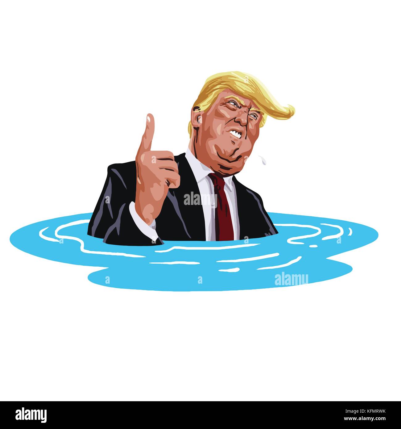 Donald Trump Sinking. Vector Cartoon Caricature Illustration. October 31, 2017 Stock Vector