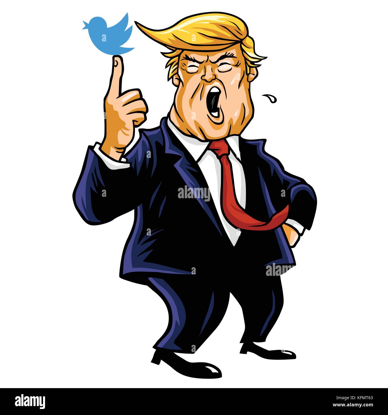 Donald Trump Tweets. Cartoon Illustration. October 31, 2017 Stock Vector