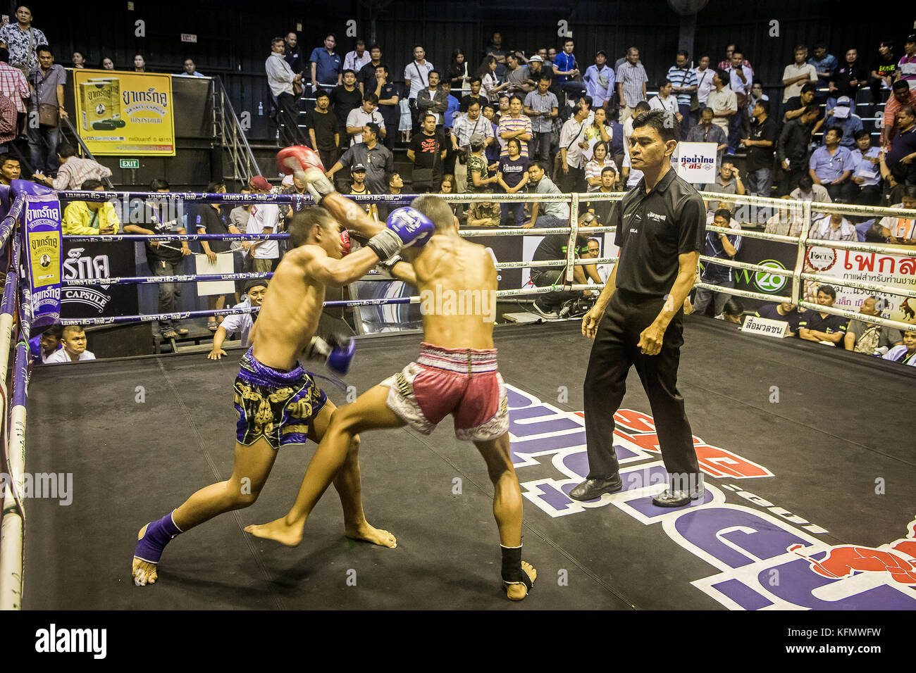 Hitting. Boys, Muay Thai Boxers Fighting, Bangkok, Thailand Stock Photo ...