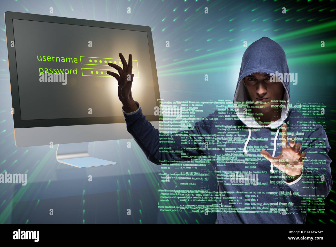 Hooded hacker in data computer security concept Stock Photo - Alamy
