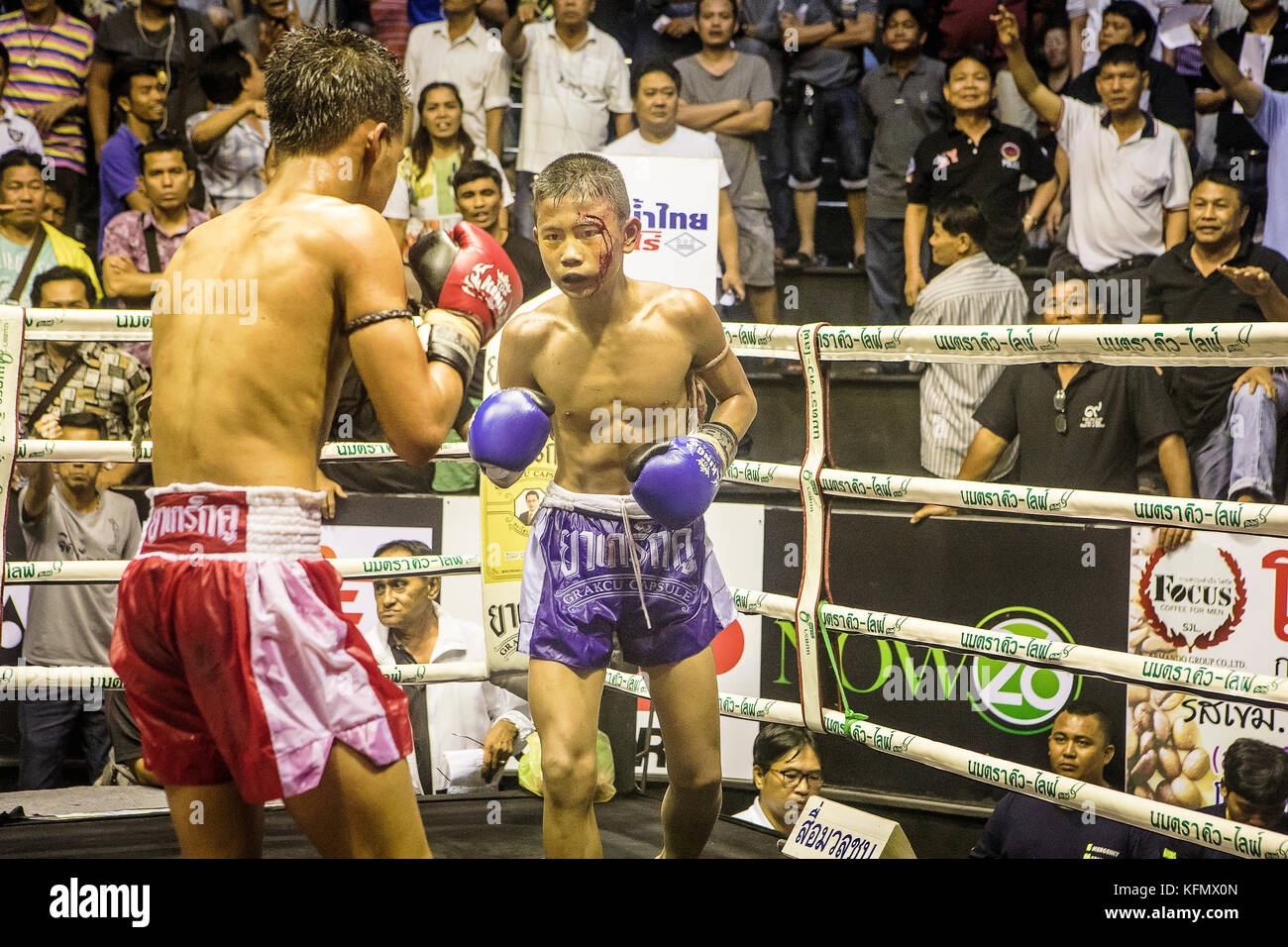 Boys, Muay Thai boxers fighting, Bangkok, Thailand Stock Photo Alamy