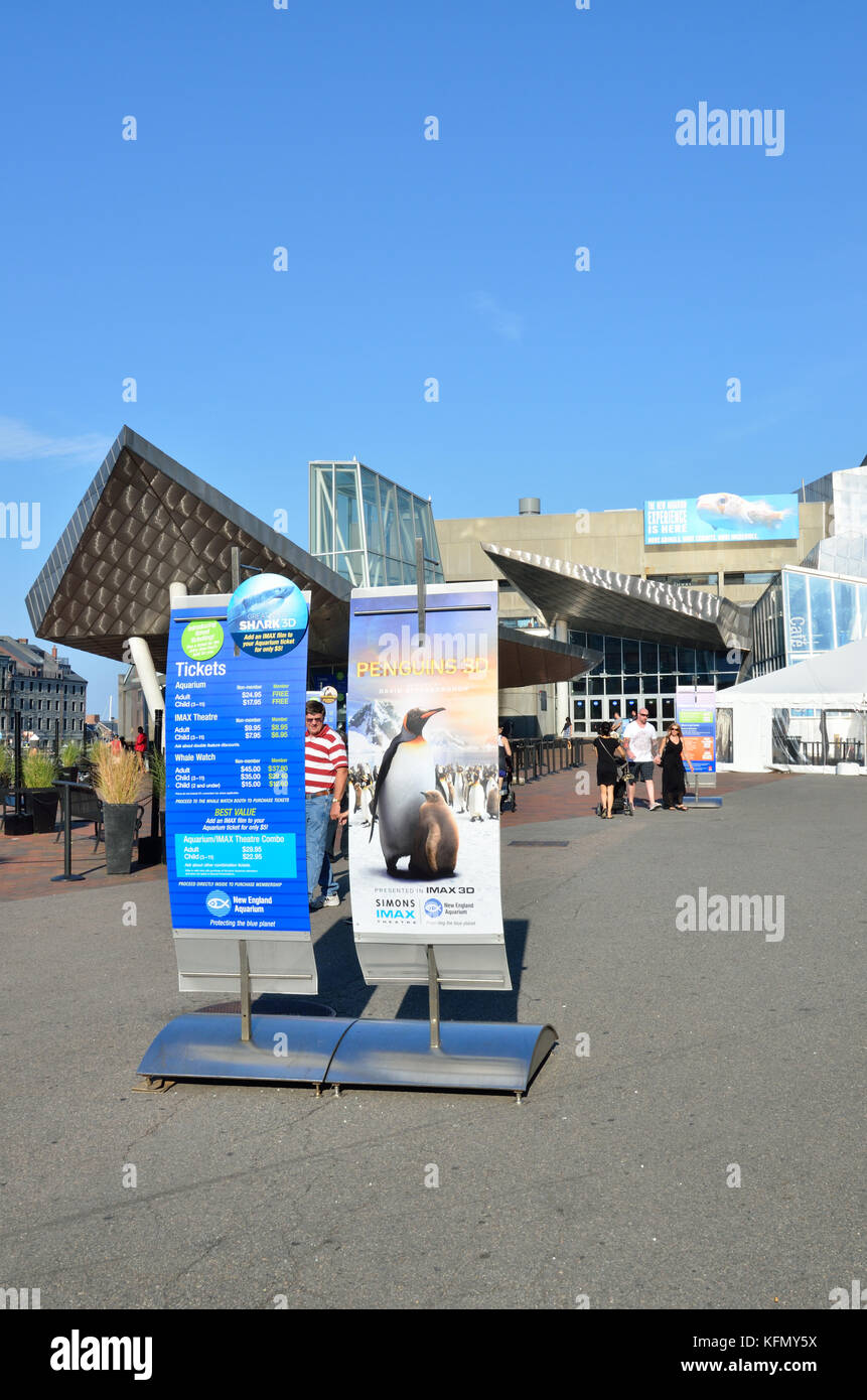 Information and ticket info banners at the New England Aquarium Boston