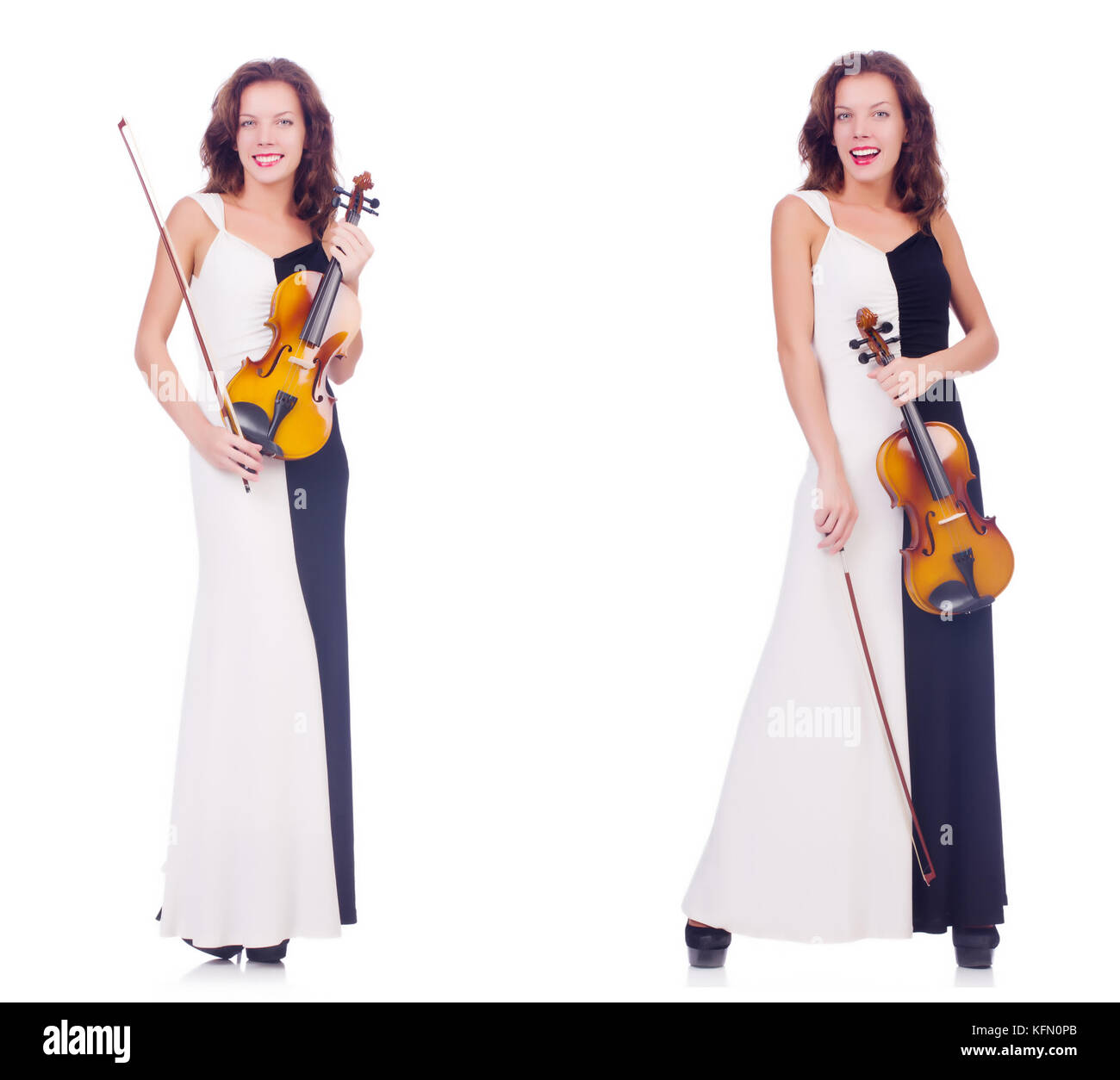 Woman playing violin isolated on white background Stock Photo - Alamy