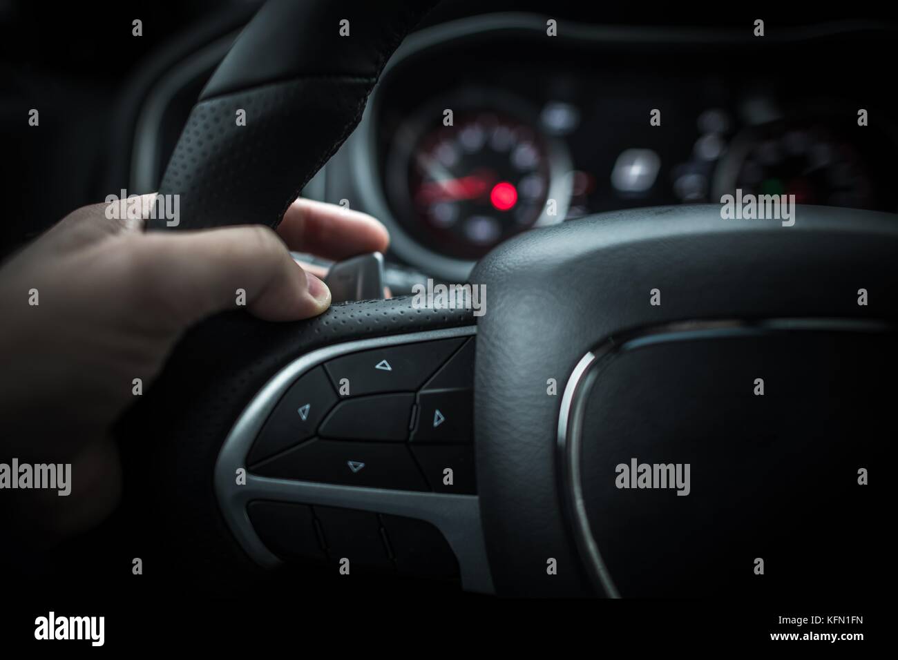 Car Driving with Paddle Shifters. Changing Automatic Transmission Gears