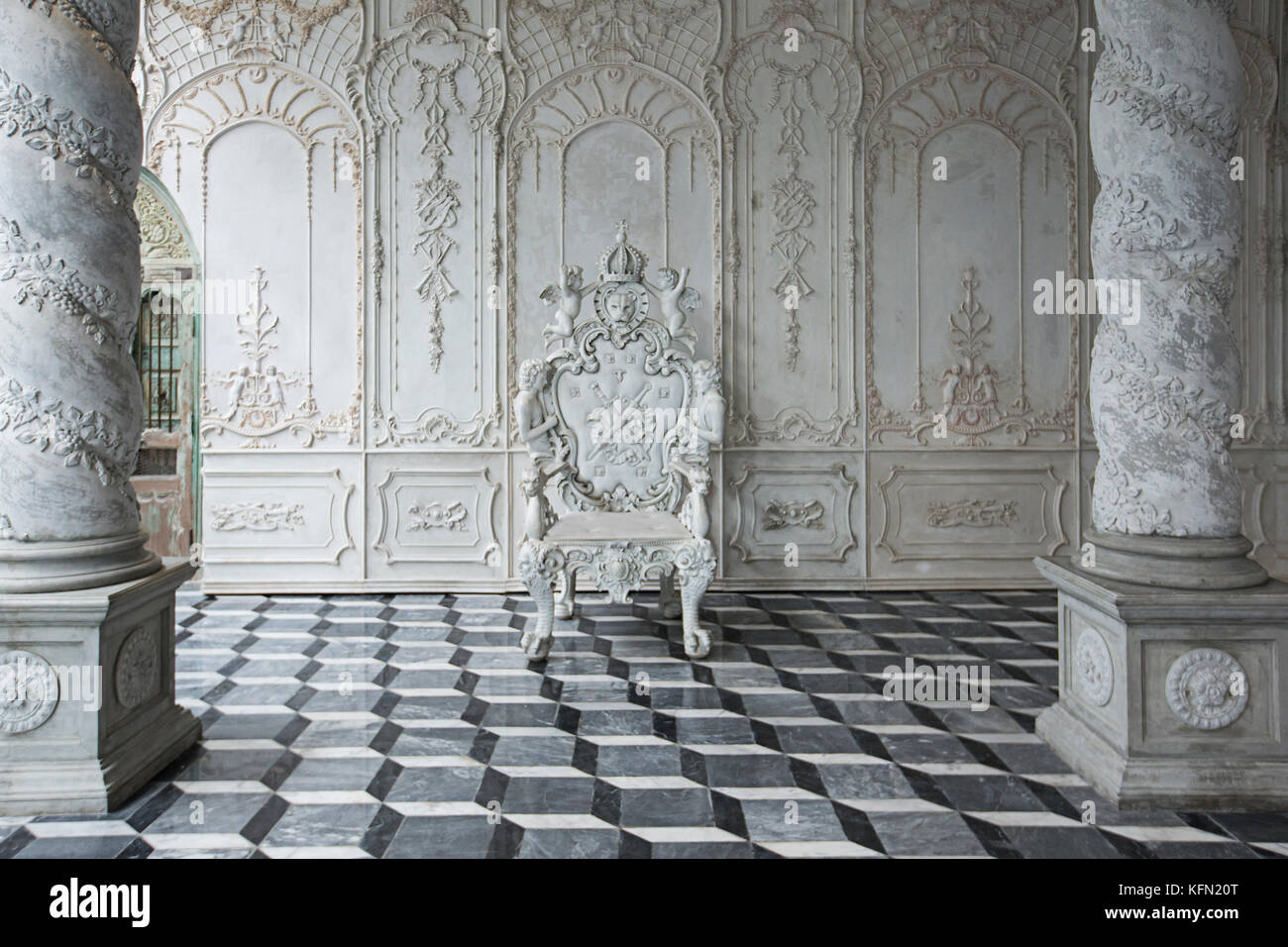 antique chair.Classic white marble fireplaces.luxury chair.Expensive baroque style chairs in a