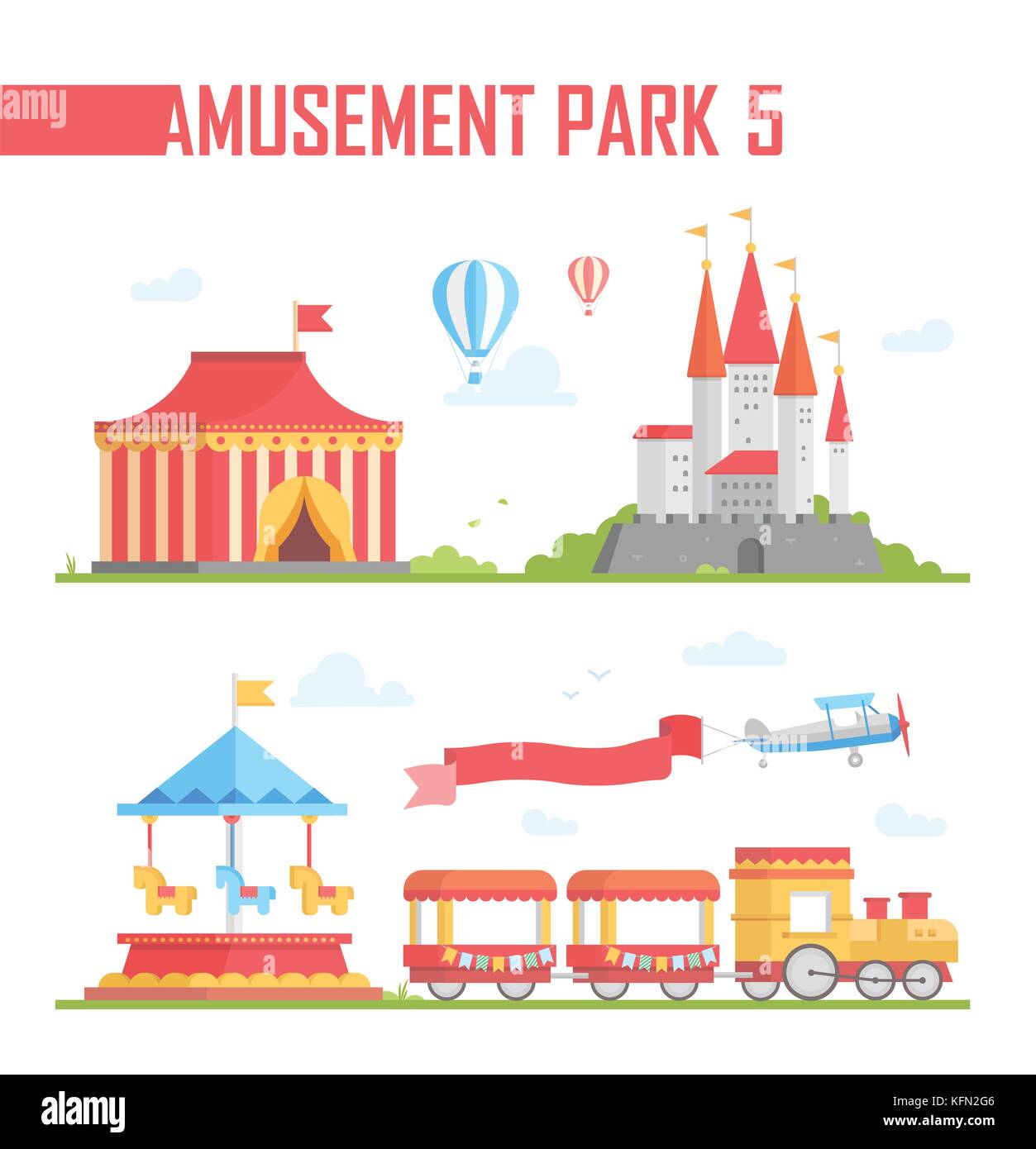 Set of amusement park elements modern vector illustration Stock
