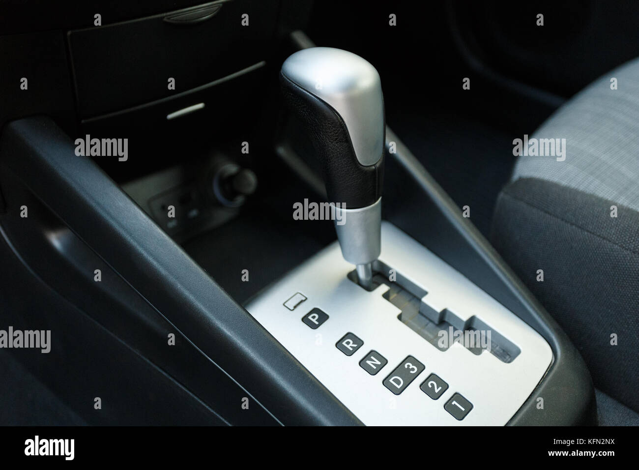 Automatic transmission car, detail of modern car interior, close up Stock Photo