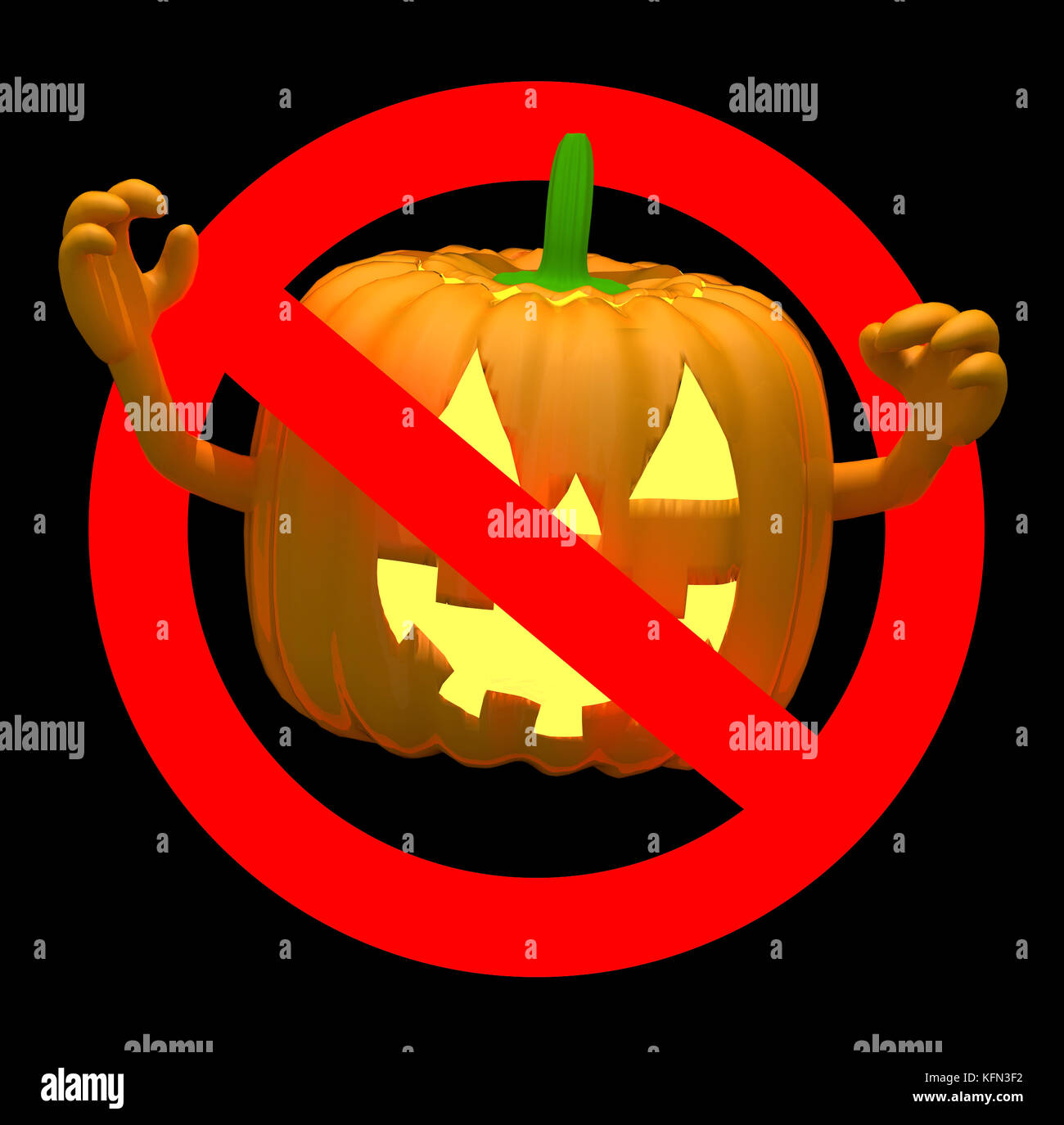 Sign no pumpkin halloween isolated on black 3d illustration Stock Photo