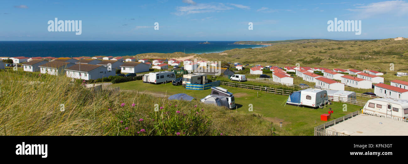 St Ives Bay Cornwall with static caravans and camping in summer with