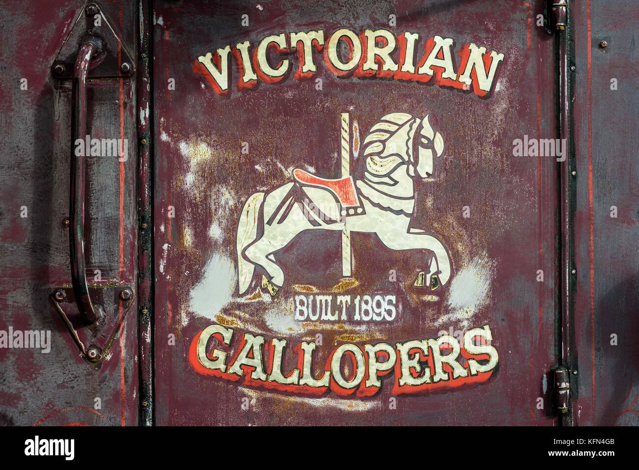 Illustration of a traditional fairground roundabout horse on an old vintage vehicle. Stock Photo